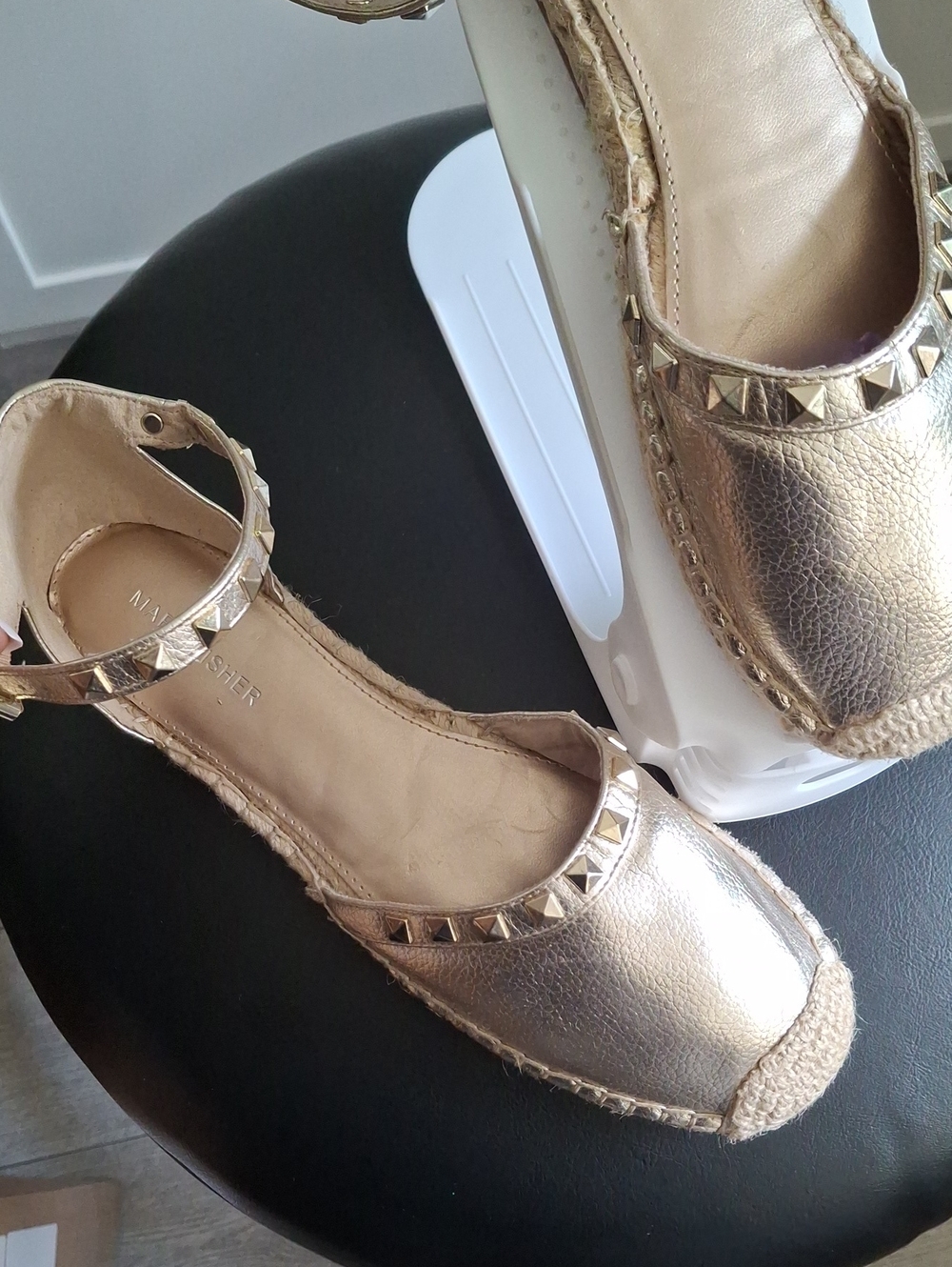 Marc Fisher Metallic Gold Studded Espadrille Flats